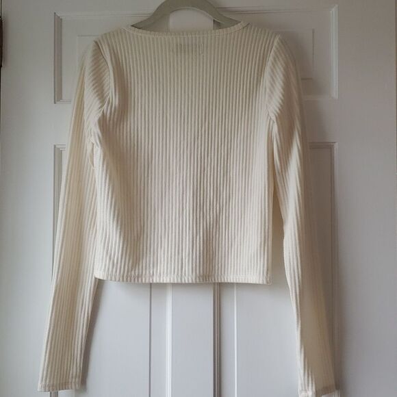 HOLLISTER RIBBED KNIT FAUX CARDIGAN CREAM IVORY OFF-WHITE SIZE MEDIUM 90s Y2K - Picture 5 of 9